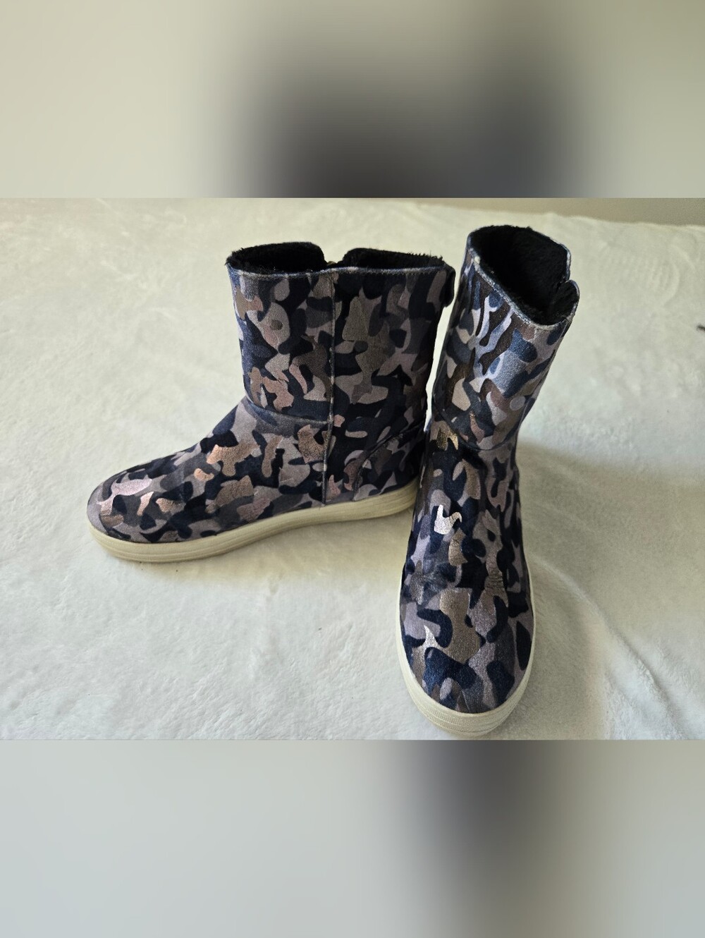Skechers Metallic Camouflage Mid-Calf Boots in Navy and Pewter